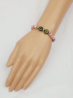 3 FOR $15 🧡 Handmade Clay Bead Multi Color Smiley Face  Bracelet
